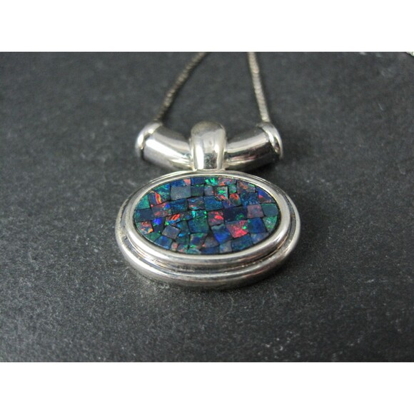 Sterling Mosaic Opal Inlay Pendant Necklace - Picture 6 of 10